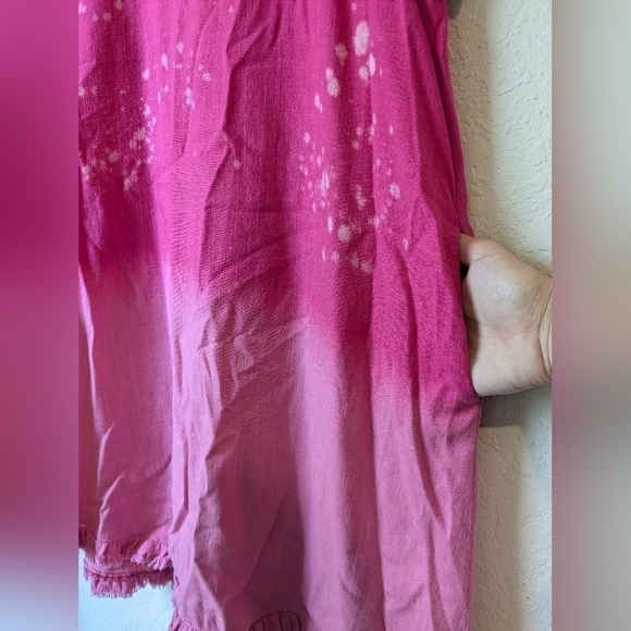 Umgee Hot Pink Ombre Frayed Flowy Linen Blend Mini Dress Size L Barbie Beach - Picture 12 of 15